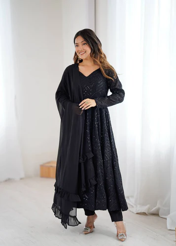 black fox georgette lucknowi anarkali gown